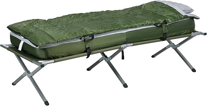 Camping Cot, Outdoor Folding Bed Set with Mattress, Sleeping Bag, Pillow, and Carry Bag, Comfortable and Portable, for Travel Camp Beach