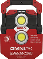 NEBO OMNI 2K Rechargeable Work Light | 2000 Lumens COB, 6 Light Modes, Rotating Magnetic Handles, Built-In Power Bank, Water Resistant, Portable Camping Lantern, Includes USB-C Charging Cable
