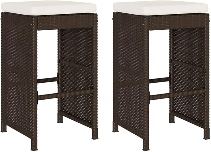 Patio Bar Stools with Cushions 2 pcs Brown Poly Rattan Dinning Chairs Camping Chair Camping Chairs Porch Chairs for Outdoor Dining Bedroom Patio