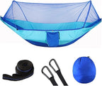 Compatible For Camping Hammock With Mosquito Net Pop-Up Light Portable Outdoor Parachute Hammocks Swing Sleeping Hammock Camping Stuff(Light blue and blue)
