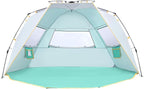 Wolfwise Instant Beach Tent Sun Shelter with Zippered Extendable Porch for Privacy, Portable Beach Tents with Carrying Bag, Easy Setup Pop up Beach Shade for 6-7 Person, 110 x57x57 in, Mint Green