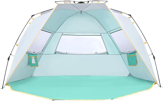Wolfwise Instant Beach Tent Sun Shelter with Zippered Extendable Porch for Privacy, Portable Beach Tents with Carrying Bag, Easy Setup Pop up Beach Shade for 6-7 Person, 110 x57x57 in, Mint Green