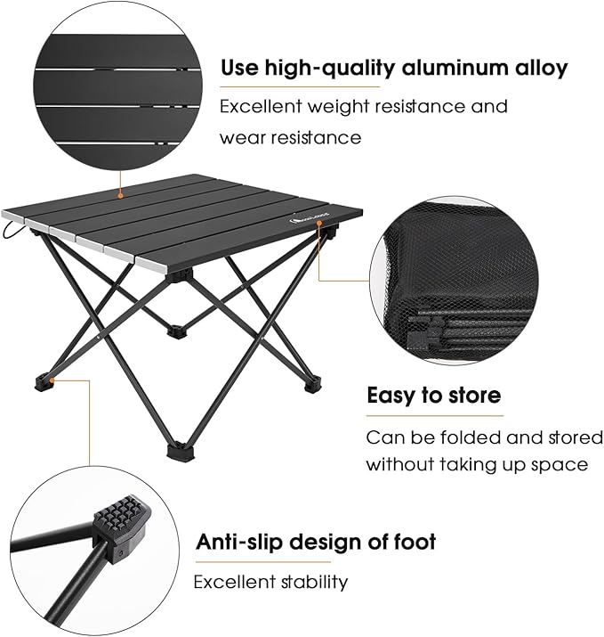 MOON LENCE Ultralight Folding Camping Table, Compact,Portbale with Carry Bag, for Outdoor Cooking, Picnic, Camp, Boat, Travel (Black - S)