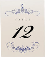 Decadent Flourish Wedding Table Numbers (Select Color/Quantity), Champagne, Navy, 1-200, Double Sided, Tent or Use in a Stand, Great for Parties & Restaurants - Made in the USA