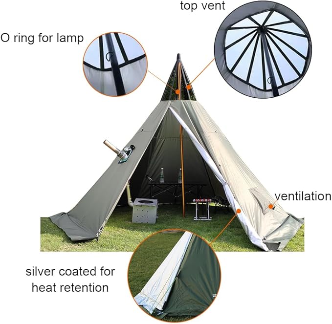 WINTENT 4 Season Waterproof Teepee Tent Yurt with Stove Jack for Adult Camping Hiking, Height 7.8FT/240CM