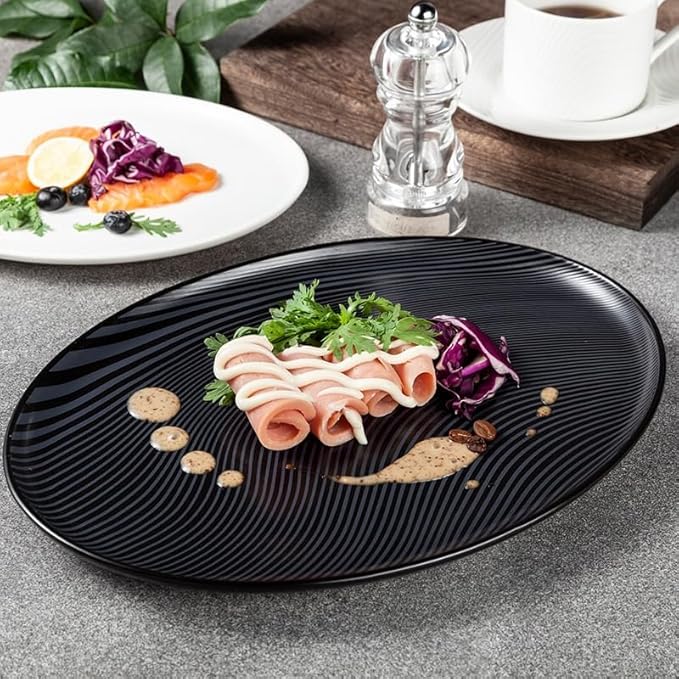 Ceramic Tableware Hotel Restaurant Black and White Grain Plate Vertical Stripes Private Room Dishes
