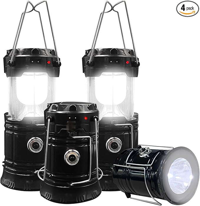 Solar LED Camping Lantern, BaishenglinMotor Solar USB Rechargeable Portable Folding LED Lanterns Flashlights for Indoor Outdoor Home Emergency Power Outage Hurricane Supplies 4-Pack
