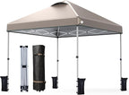 Nazhura 10' x 10' Pop Up Canopy Tent with Sand Weight Bag, Awing for Patio, Freestanding Sun Shelter for Picnic and Camping, One Person Setup, White (Kahki)