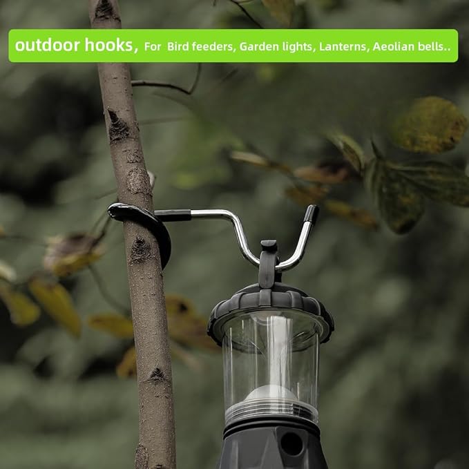 Outdoor Light Hook for Camping Tent lamp Hanger, Bird feeders, Garden Lights ; Sturdy and Non Slip Pole Hook for Yard lightings, 2 Big and 2 Small Camping Lantern Hooks