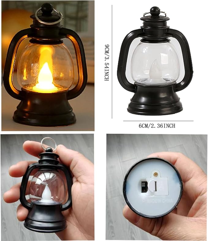 12 Pcs Mini Lanterns Decorative with LED Candle for Western Cowboy Xmas Home Decor Small Hanging Lantern Ornaments Camping Table Centerpiece Vintage Lantern Ornament