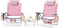 Tangkula Backpack Beach Chair with Table, 5-Position Lay Flat Chairs with Cooler Bag, 2 Cup Holders, Towel Bar, Lightweight Low Folding Chair with Backpack Straps, Pink