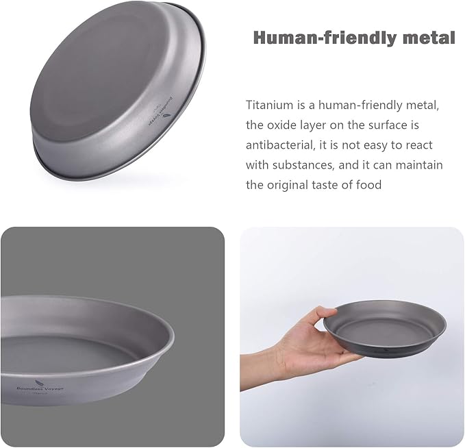 Boundless Voyage Ultralight Titanium Bowl Pan Plate Dish with Carry Bag Outdoor Camping Portable Tableware Cookware (Ti15166B (Plate-S))