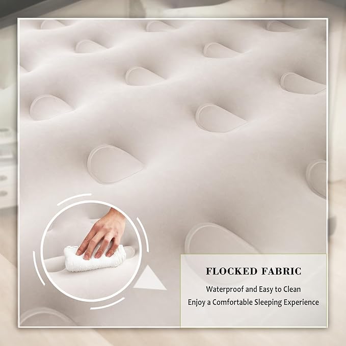 RAPTAVIS Queen Size Air Mattress Inflatable Bed with Pump and Headboard, Blow Up Mattress
