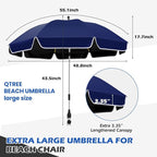 48.8 inch Beach Umbrella with Clamp Sun Shade for Beach Chair, 360°Adjustable UV Protection Golf Umbrella with Clip for Outdoor Stroller Wheelchair Camping Chair（ink blue）