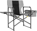 Director Camping Chair with Cooler Bag & Foldable Side Tray - 400lbs Heavy Duty Outdoor Folding Lawn Chair, Portable Camp Chair for Fishing/Backyard (Black & Gray)