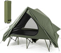 Tangkula 2 in 1 Tent Cot, 2-Person Portable Off-Ground Elevated Camping Tent with Cot, Removable Rainfly, Wheeled Bag, Stakes & Wind Ropes for Outdoor Hiking, Picnic, Travel
