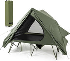 Tangkula 2 in 1 Tent Cot, 2-Person Portable Off-Ground Elevated Camping Tent with Cot, Removable Rainfly, Wheeled Bag, Stakes & Wind Ropes for Outdoor Hiking, Picnic, Travel