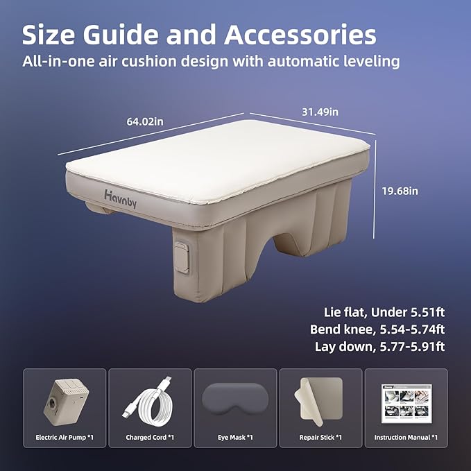 Pickup Cabin Mattress, Custom Fit Air Foam Camping Bed, Back Seat Inflatable CozyPad with Built-in Pump, Portable Cabs Mattress for Chevrolet Silverado
