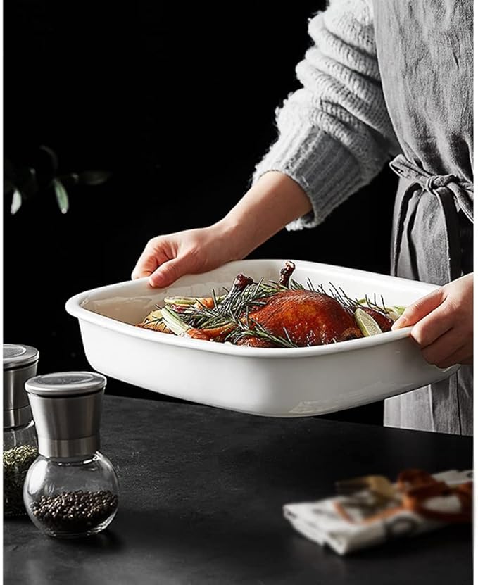 Camping Plates Serving Tray Large Tray Steak Plate White Ceramic Rectangular Baking Dish Bowl Home Baking Oven Dish Restaurant Tableware Decorative Plate