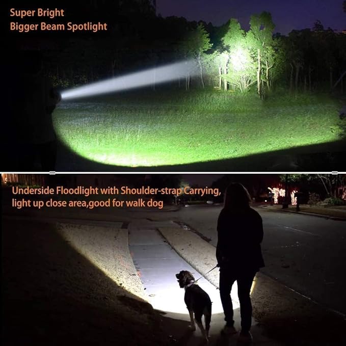 Powerful Led Flashlight High Lumens USB C Rechargeable,Super Bright Handheld Spotlight,Strong Metal Flashlight Large/Long Lasting/Lantern/Strap,High Powered Big Searchlight