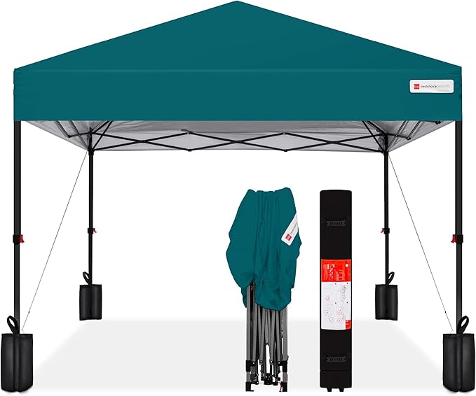 Best Choice Products 10x10ft Pop Up Canopy Tent, Outdoor Shade, 1 Person 1 Minute Set Up, Carry Case, 4 Weight Bags - Cerulean