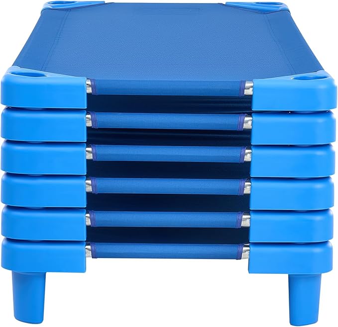 VEVOR Stackable Kiddie Cot, 6 Pack Portable Toddler Nap Cots, Standard Size 52" L x 23" W Daycare Cots for Kids, Preschool Classroom Daycare Beds for Sleeping, Resting, Naptime, Blue
