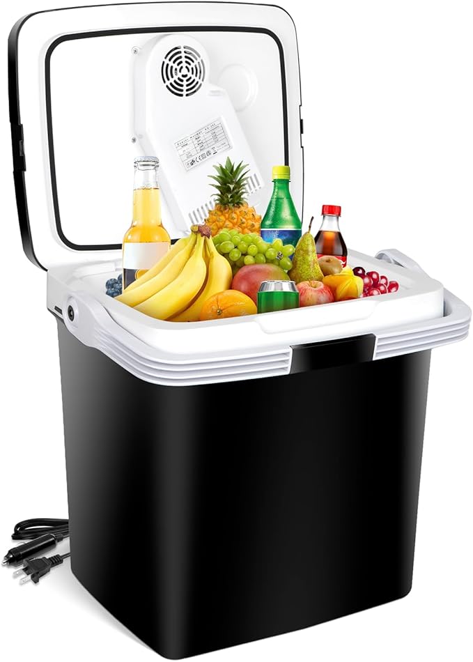 ZENY Mini Fridge Electric Cooler and Warmer for Car- 12V DC Car Refrigerator with Automatic Locking Handle, 28 Quart Portable Car Fridge for Travel and Camping