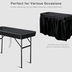 VINGLI 4 Foot Folding Party Ice Cooler, Portable Tailgate Camp Fishing Cleaning Table, Plastic with Matching Skirt, Ice Table for Party, BBQ, Camping, Picnic (Black)