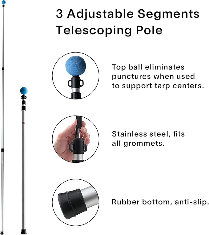 Alvantor Aluminum Telescoping Tarp Poles Adjustable Rods and Round Pad for Alvantor Screen House & Bubble Tent & Vendor Booth