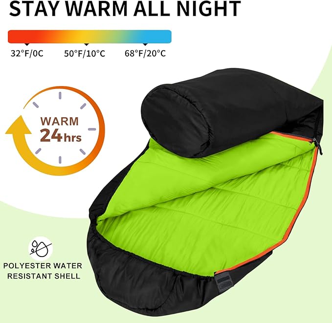 KAMPKEEPER Mummy Sleeping Bag, Cold Weather Camping Sleeping Bag, 32℉ 3-4 Seasons Adults Sleeping Bag, Non-Snag Zipper with Adjustable Hood for Backpacking, Hiking