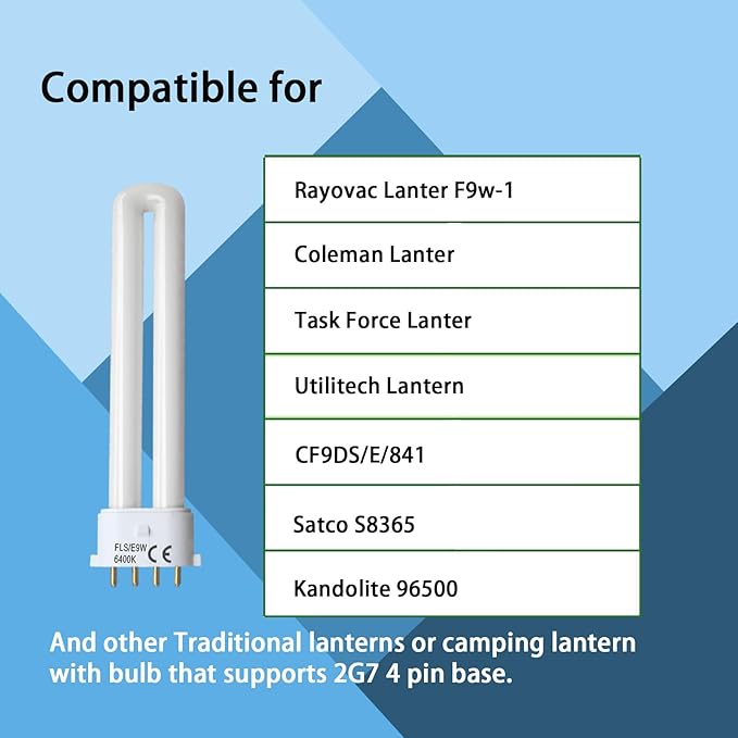 FLS/E9W 6400K Camping Lantern Bulb,Replacement for 9W Fluorescent Bulb,4 Pin 2G7 Base,5.5 inch Special Size,6400K(2PACK)