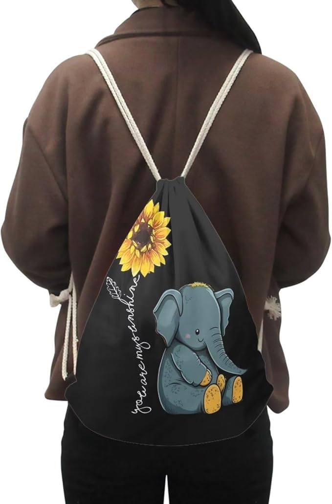 Upetstory Sunflower Elephant Drawstring Backpack Gym Bag String Gym Bags Beach Backpack Sackpack Sports PE Kit for Outdoor Hiking Swimming Running Camping