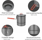 Bulin Camping Pot, 1.2L/1.5L High Efficiency Backpacking Pot Ultralight Camping Cooking Set Cookware Gear with Heat-Proof Handle & Heat Exchanger for Outdoor Picnic Hiking Travel