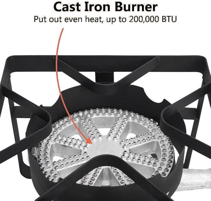 ROVSUN 200,000 BTU Powerful Propane Burner, High Pressure Portable Single Gas Stove Cooker with Adjustable Height & 20psi Regulator for Outdoor Camp Cooking Home Brewing Turkey Frying Maple Syrup Boil