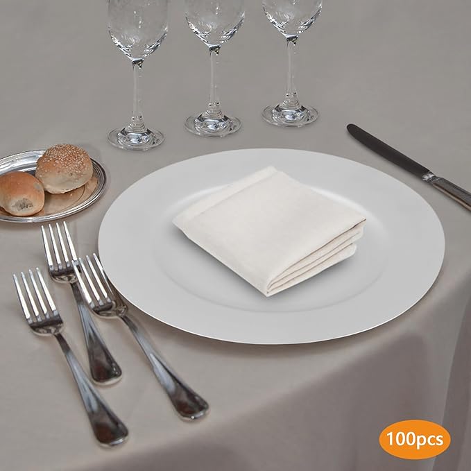100 Pcs Charger Plates Bulk, 13 Inch Round Charger Plates Set, Table Decoration Dinner Tray for Wedding Party Baby Shower (Silver)