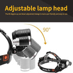 BORUIT LED Rechargeable Headlamp with Red and White Light,Super Bright Battery Powered 3 Modes Waterproof Head Lamps with Bike Clip for Hunting Fishing Camping Hiking