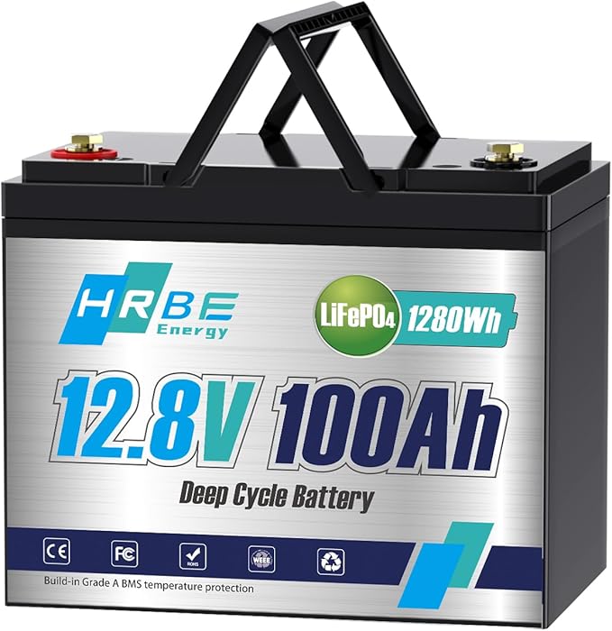 12.8V 100Ah LiFePO4 Deep Cycle Battery, 8000+ Cycles 1280Wh, Built-in 100A BMS, Replace AGM/Lead Acid for RV, Solar System, Boat, Marine, Trolling Motor, Camping