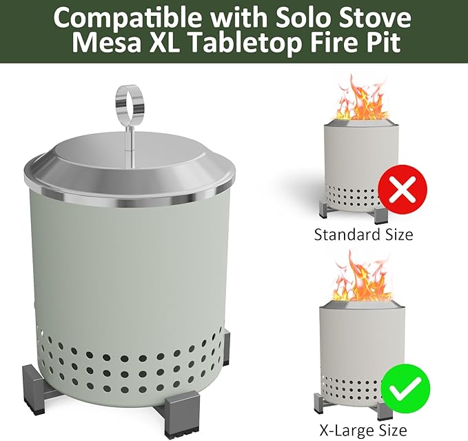 Tabletop Fire Pit Lid for Solo Stove Mesa XL 7", Portable Fire Pit Cover with Heat Resistant Handle, 304 Stainless Steel Mini Camping Stove Accessories for Prevent Hand Burns