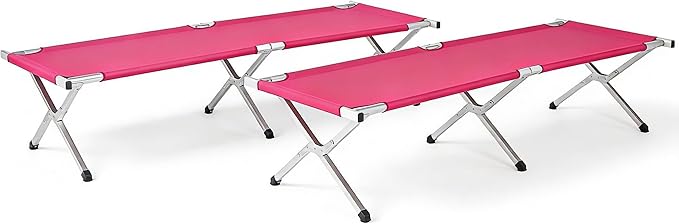 Portable Folding Camping Cot, Heavy Duty Sleeping Bed with Carrying Bag, 610D Oxford Cloth & Lightweight Aluminum Frame, 275lbs Load, Outdoor Cot for Adults, Travel, Hiking, Office (Pink, 2 Pack)