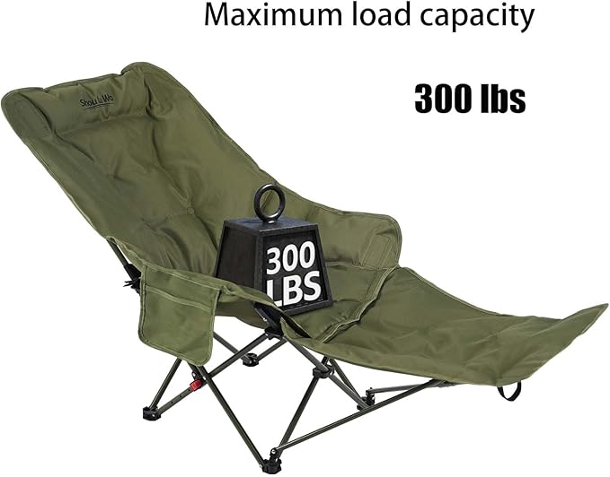 Dual Purpose Folding Camping Cot and Chair with Removable Footrest for Adults, Easy-to-Assemble Adjustable Sleeping Chair with Carry Bag for Fishing, Hiking, Travel, Home (Dark Green)