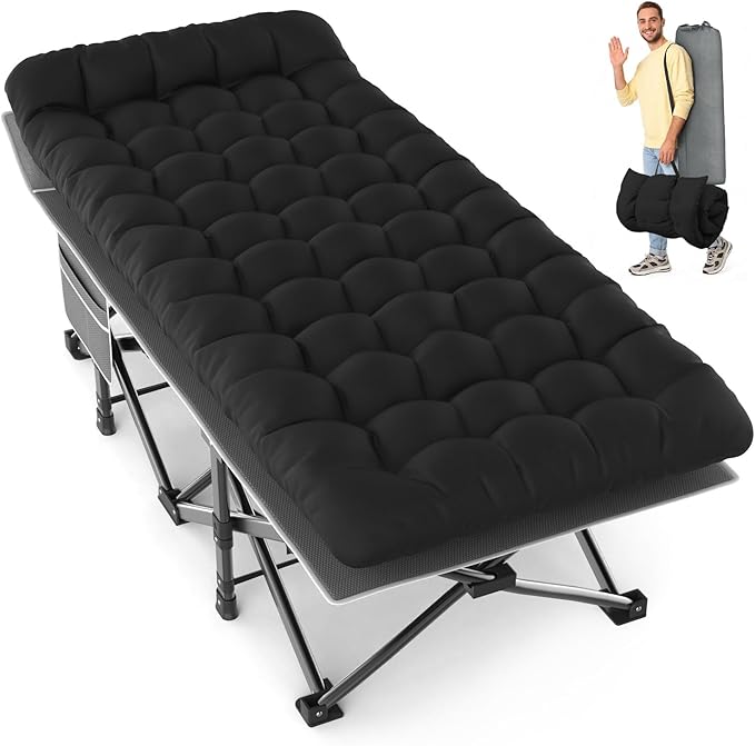 Slendor XXL Folding Camping Cot for Adults with Mattress Pillow Carry Bag, 32 inch Extra Wide Portable Sleeping Cot, 900LBS Support Outdoor Cot Bed for Office Nap Beach Travel RV
