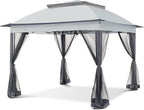 COOS BAY 11x11 Pop Up Gazebo with Mesh Netting, Instant Outdoor Canopy Tent, Water Resistant Shelter with UPF 50+ UV Protection, 121 Sq Ft Coverage, Gray