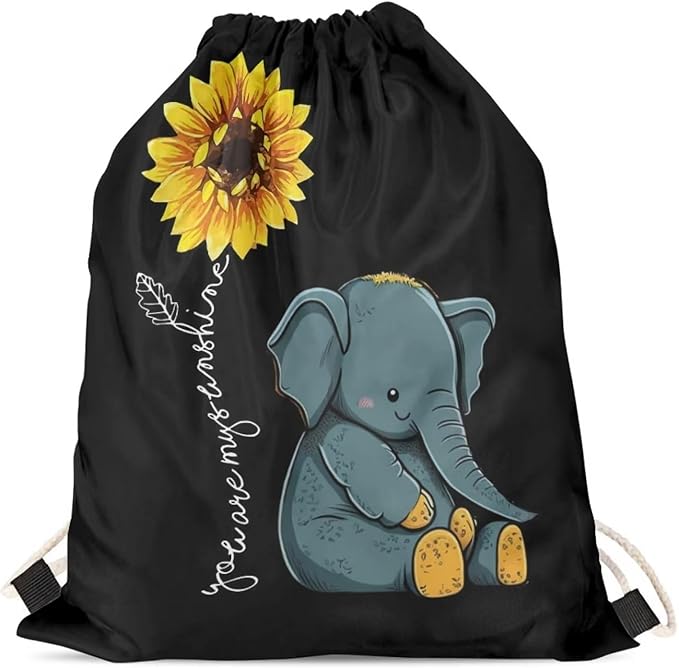Upetstory Sunflower Elephant Drawstring Backpack Gym Bag String Gym Bags Beach Backpack Sackpack Sports PE Kit for Outdoor Hiking Swimming Running Camping