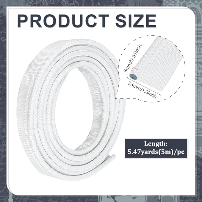 BENECREAT 5.5 Yards White Awning Rail Piping, 8mm Double Flap Awning Tent Piping Insert with Solid PVC Core for Rv, Tarps, Camping Tent Accessories