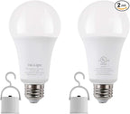 5W Rechargeable Emergency LED Light Bulbs with Back Up Battery for Power Outage, Camping, Hurricane, Disaster Planning, 40W Equivalent, UL Certified (5000K Daylight White, 2-Pack)