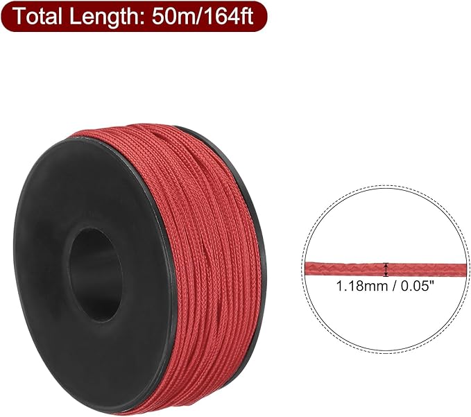 MECCANIXITY 1.18mm x 164 Feet Paracord Micro Cord Rope 100 LB Polyester Braided Cord Spool for Camping Outdoor Jewelry Bracelet, Red