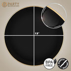 PARTY BARGAINS 13-Inch Charger Plates - 8 Pack, Organic Collection Black Gold Rim, Heavy-Duty Disposable Chargers for Elegant Dining - Ideal for Weddings and Formal Events
