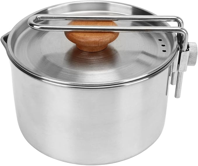 Camp Kettle, 1L Camping Pot with Foldable Handle, 304 Stainless Steel Camping Kettle for Outdoor Cooking, Backpacking Pot for Campfire, Stove - Ideal Portable Cookware for Camping, Hiking, Picnic