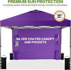 12'x12' Pop Up Canopy Tent with 1 Sidewall and 6 Pockets, One Push Setup, Case, 8 Stakes, 4 Ropes, 4 Sandbags (Purple, 12x12)