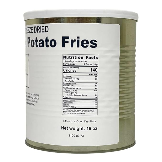 Military Surplus Freeze-Dried Sweet Potato Fries 16 Oz Long-Term Storage Survival Food, Perfect for Emergency Preparedness & Camping | Pantry Staples 25+ Year Shelf Life Made in USA Pack of 1